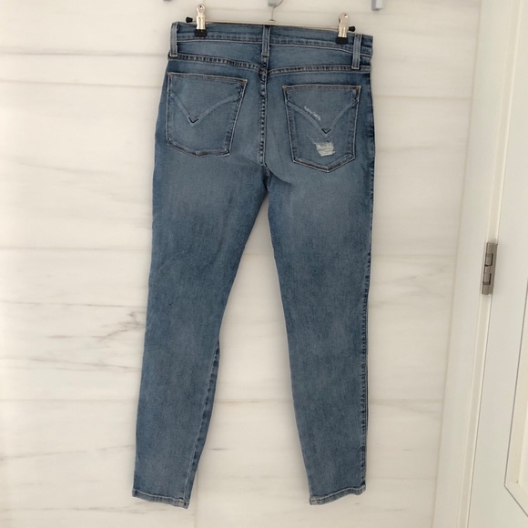 Hudson Distressed Silver Studded Light Blue Stretchy Skinny Jeans - Picture 7 of 9